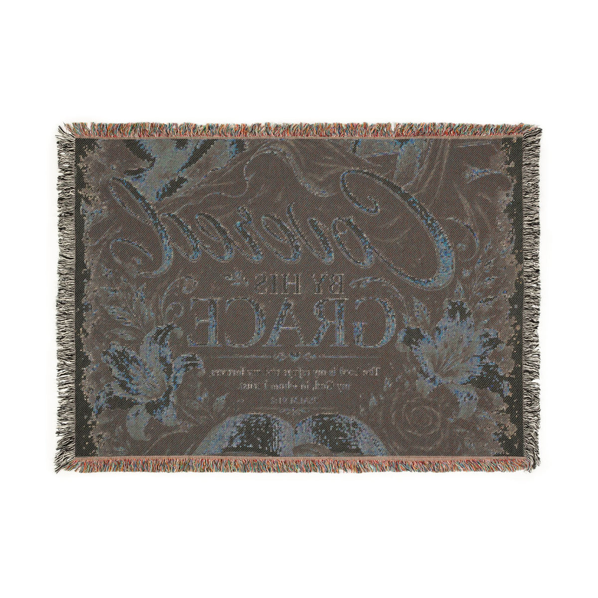 Covered by His Grace Woven Blanket — Inspirational Christian Throw with Floral Bible Design
