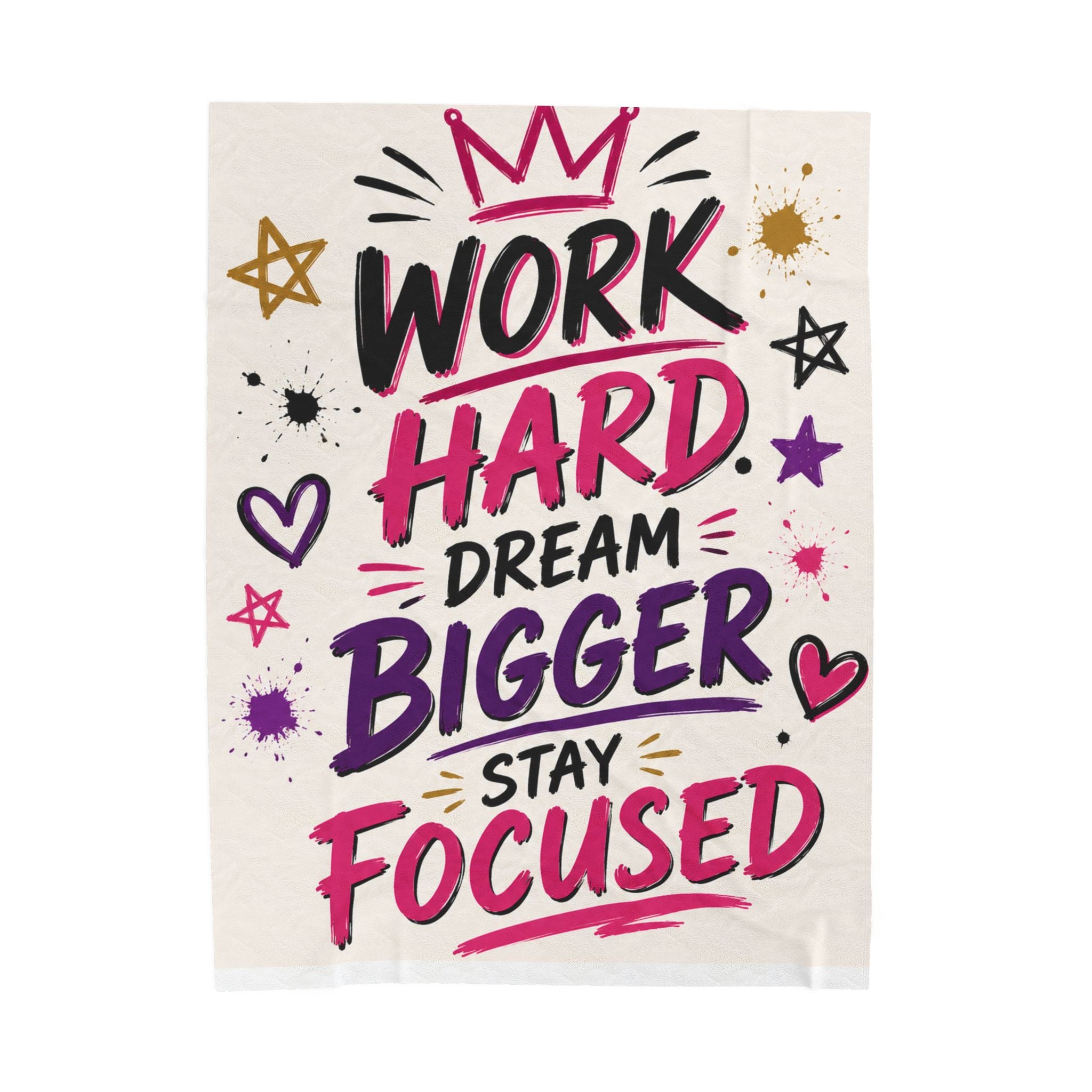 Motivational Plush Blanket - "Work Hard Dream Bigger Stay Focused" Velveteen Throw