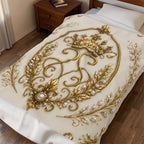 Royal Gold Crown Velveteen Plush Blanket — Ornate Baroque Throw for Luxurious Home Decor