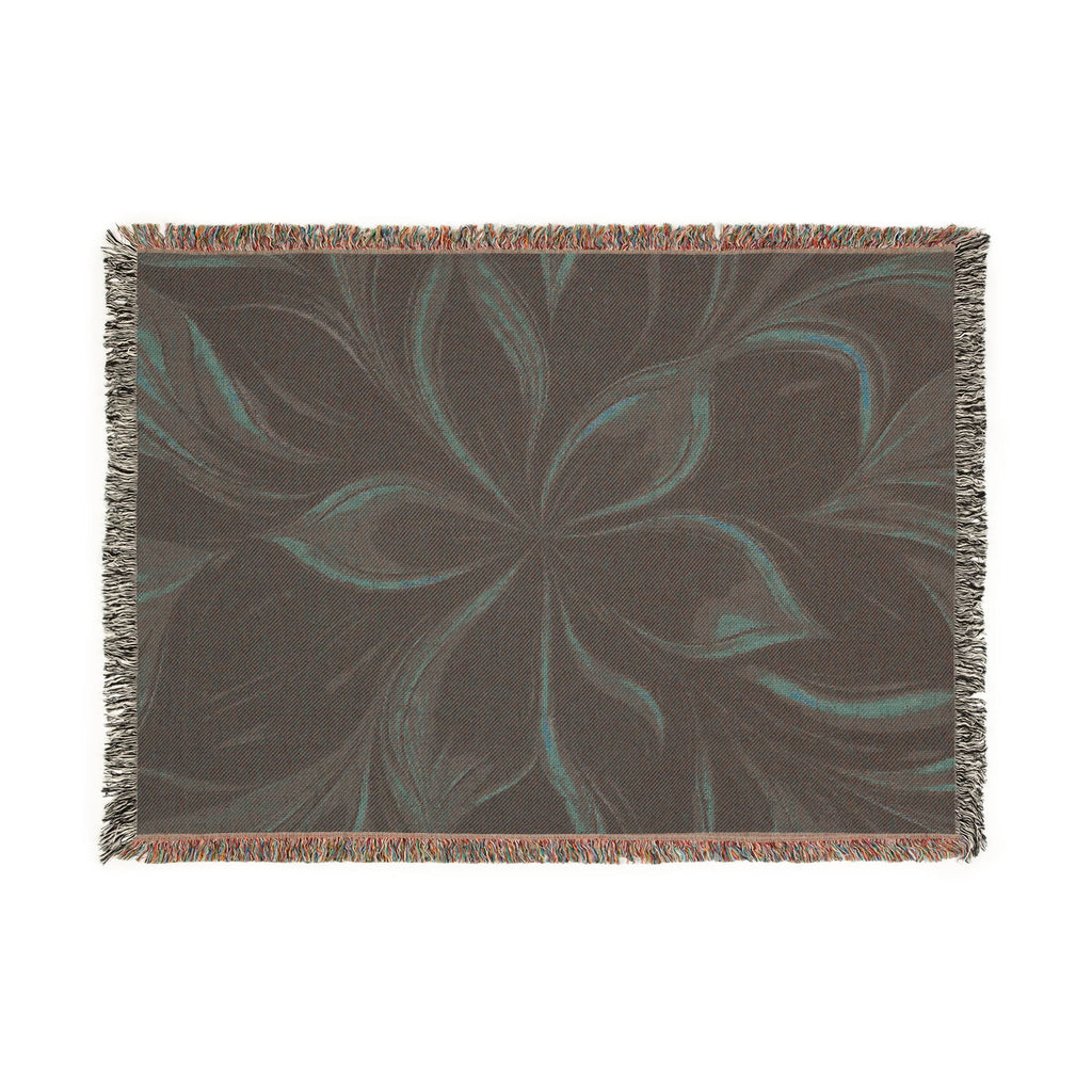 Woven Blanket — Abstract Floral Swirl Throw in Warm Rust & Teal