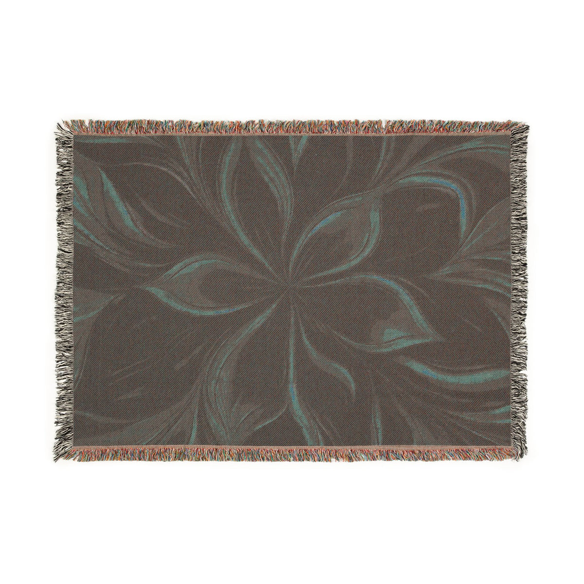 Woven Blanket — Abstract Floral Swirl Throw in Warm Rust & Teal