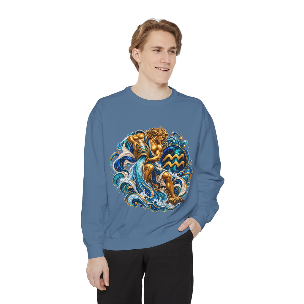 Aquarius Zodiac Sweatshirt — Water Bearer Astrology Graphic Crewneck