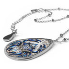 Cancer Zodiac Oval Necklace — Blue Crab Constellation Pendant