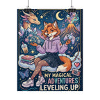 Rolled Poster — "My Magical Adventures: Leveling Up" Cute Fantasy Fox Gaming Art Print