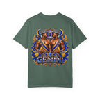 Gemini Zodiac T-Shirt — Bold Blue & Gold Twin Portrait Tee
