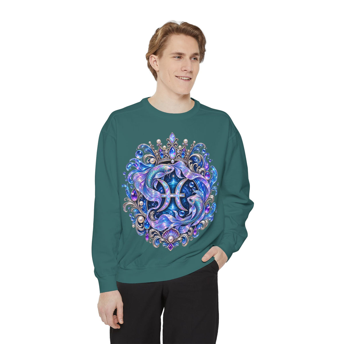 Pisces Mermaid Zodiac Sweatshirt — Pisces Symbol & 'Pisces' Artwork