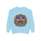 Gemini Zodiac Sweatshirt — Royal Blue & Gold Twin Symbol Crewneck