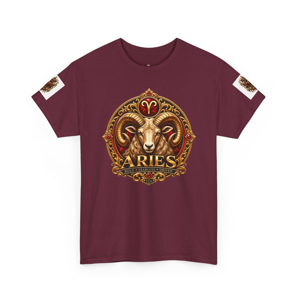 Aries Zodiac T‑Shirt — Mythic Ram Astrology Tee with 'ARIES' Emblem