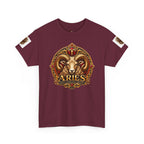 Aries Zodiac T‑Shirt — Mythic Ram Astrology Tee with 'ARIES' Emblem