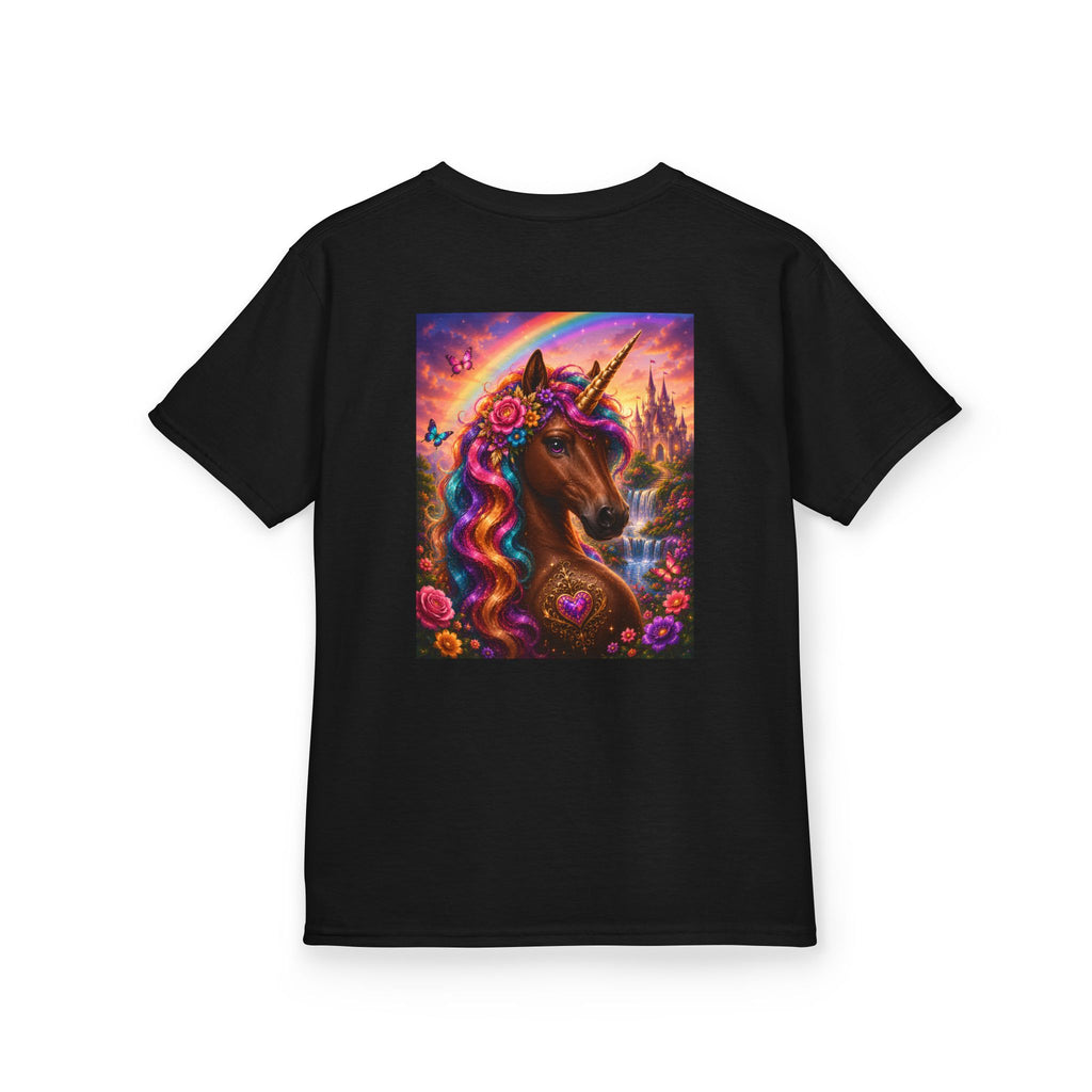 Kids Brown Unicorn Tee — Rainbow Fantasy Magical Horse Shirt