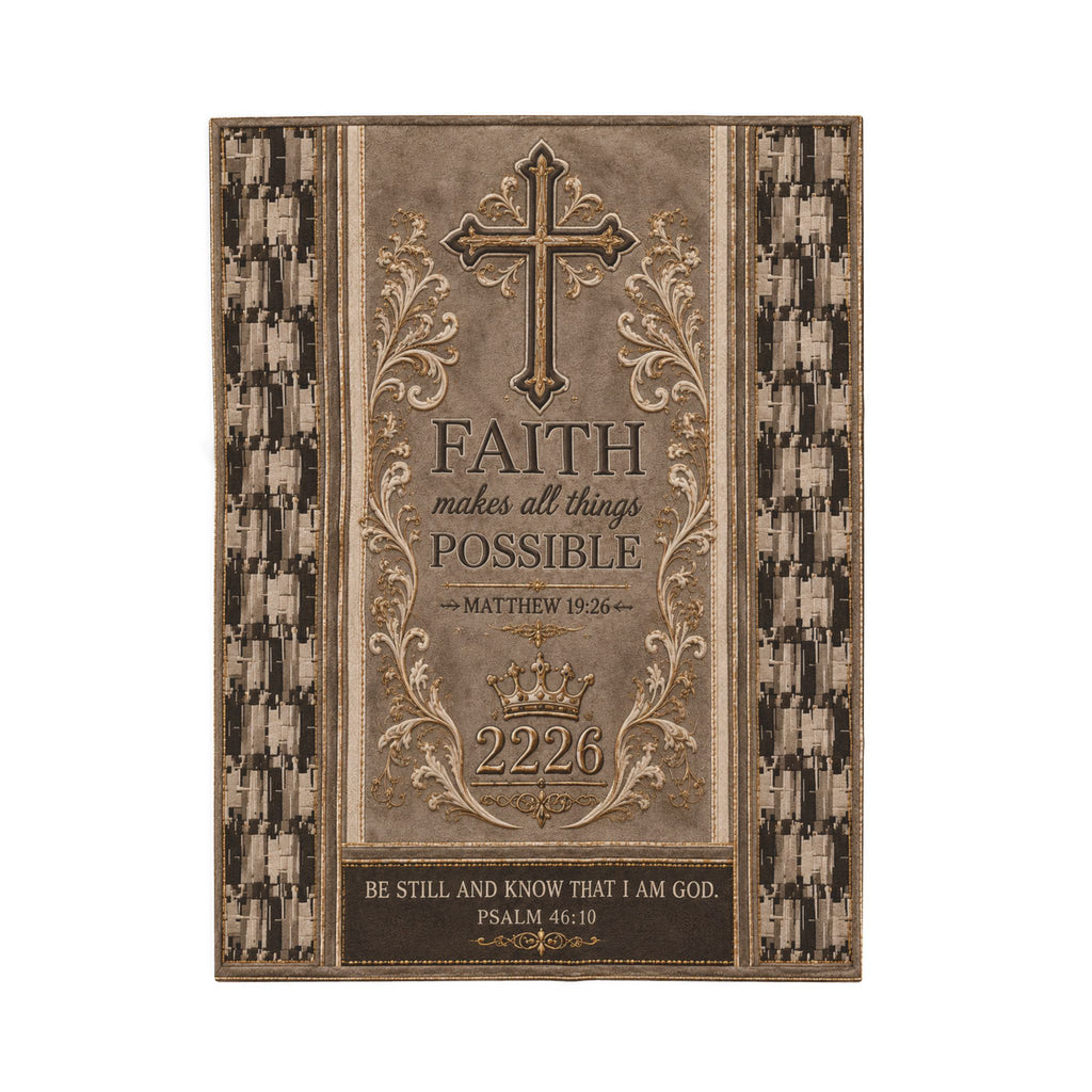 Faith Makes All Things Possible Velveteen Plush Blanket — Religious Inspirational Throw with Cross & Scripture (Matthew 19:26, Psalm 46:10)