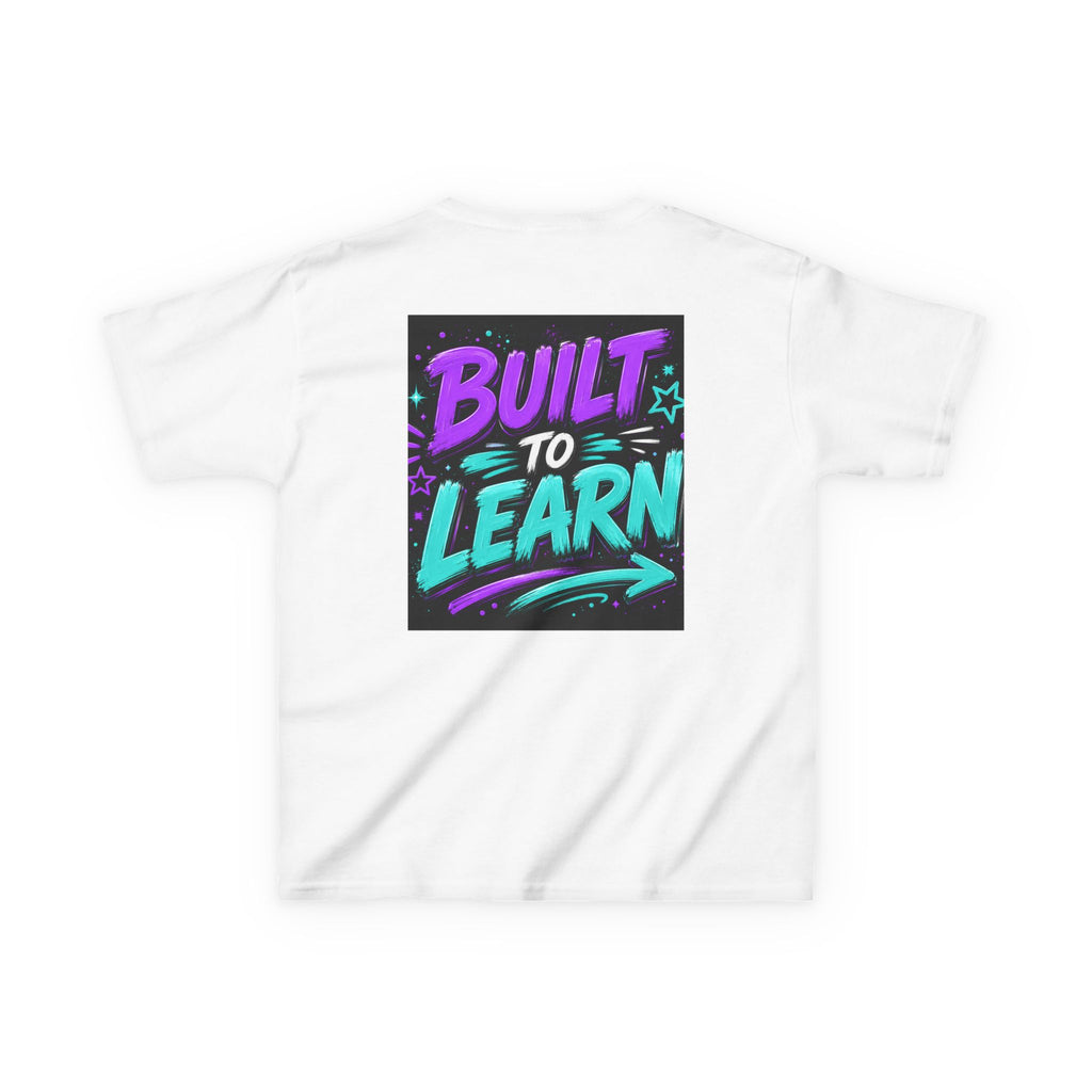 Kids T-Shirt — "Built to Learn" Retro Neon Back Print