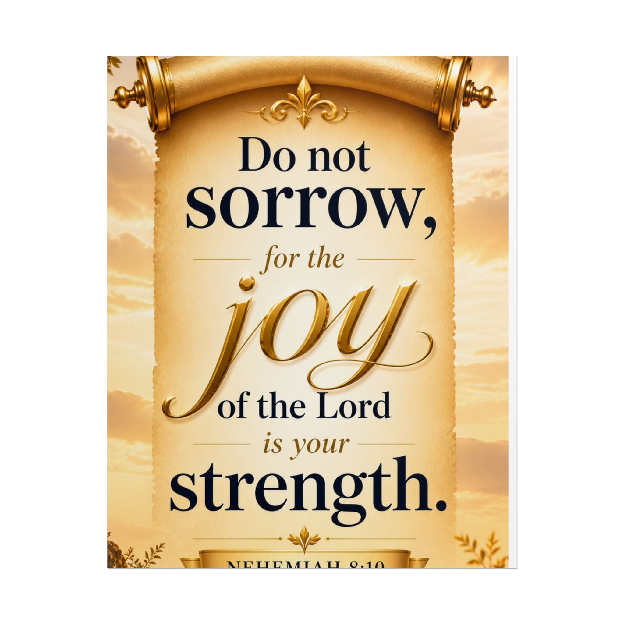 Religious Poster - "Do Not Sorrow, for the Joy of the Lord is Your Strength" (Nehemiah 8:10) rolled poster