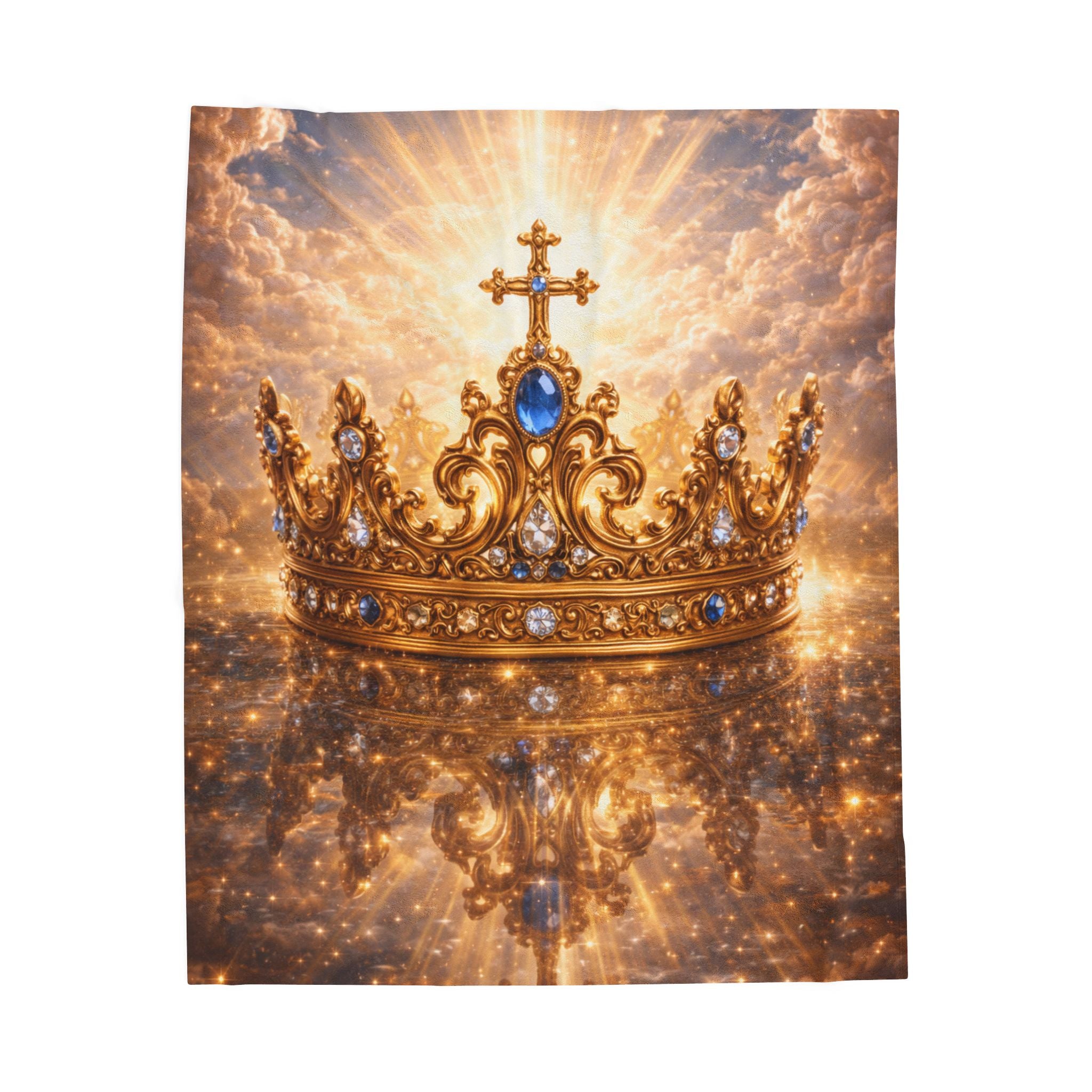 Royal Crown Velveteen Plush Blanket – Sparkling Gold Cross Design