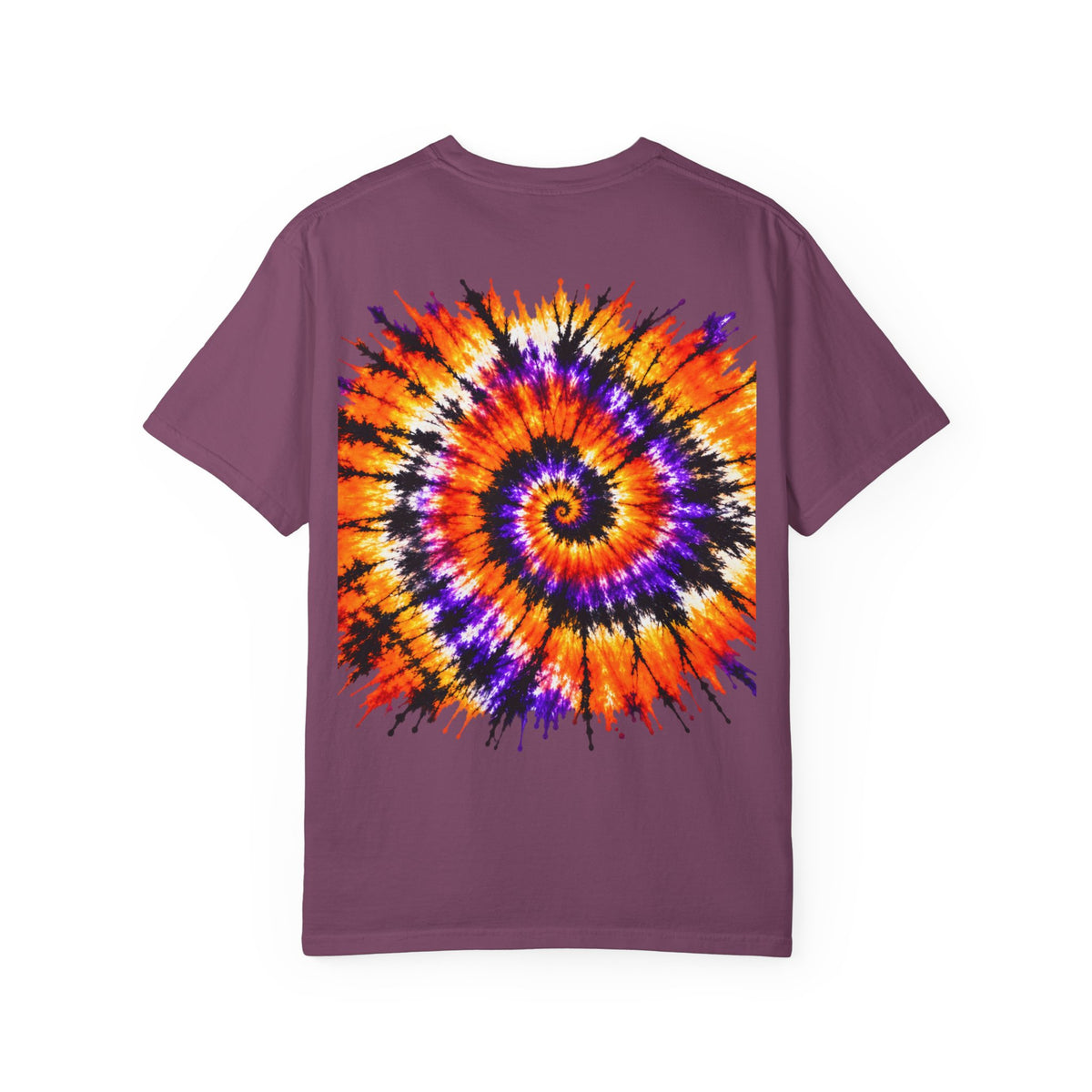 Tie-Dye Spiral T-Shirt — Orange Purple Psychedelic Graphic Tee