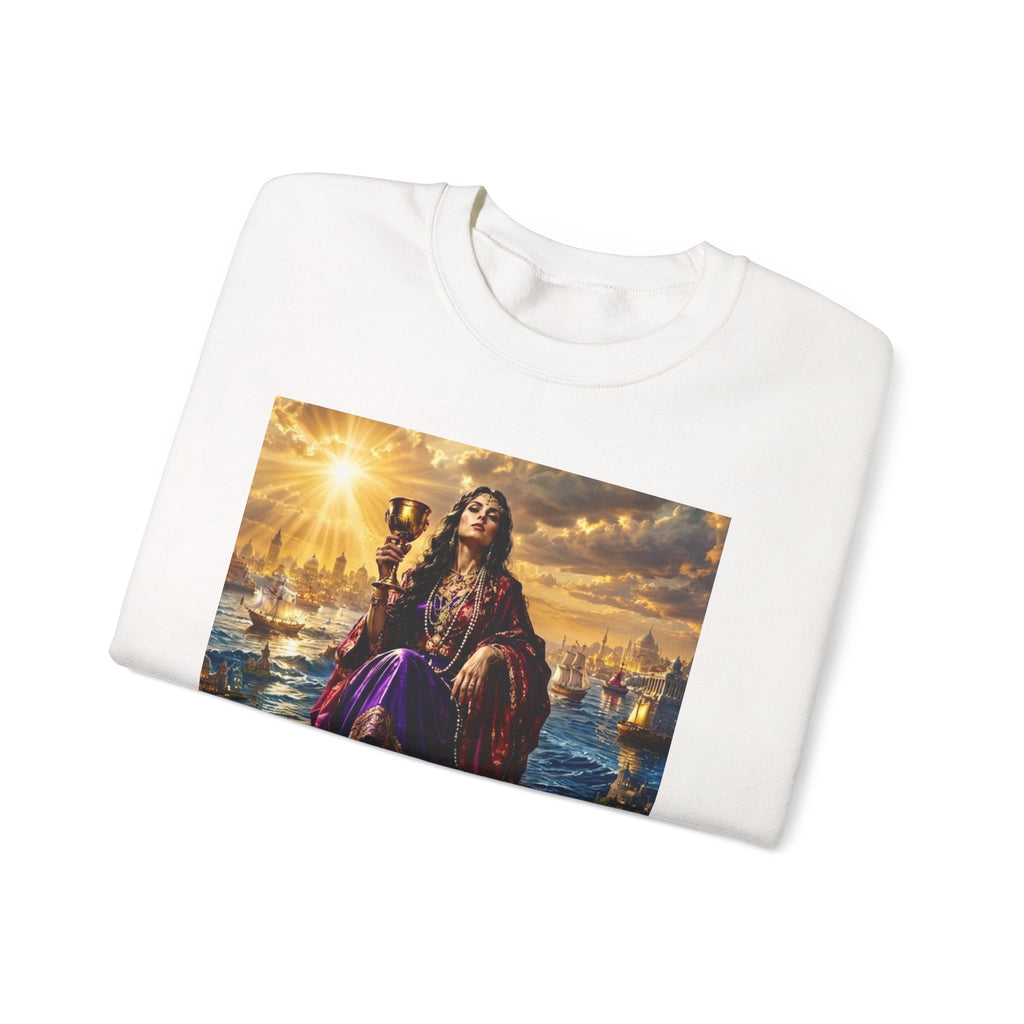 Crewneck Sweatshirt — "The Great Harlot: The Judgment Begins" Religious Graphic Pullover (Revelation 17:3)