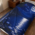 Moonlit Lake Velveteen Plush Blanket — Woman by Moonlight Scenic Throw