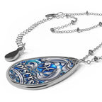 Pisces Oval Zodiac Necklace — Silver Teardrop Pendant with Pisces Artwork