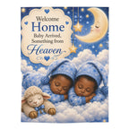 Baby Swaddle Blanket - "Welcome Home Baby Arrived, Something from Heaven" Moon & Stars Newborn Swaddle (Blue)