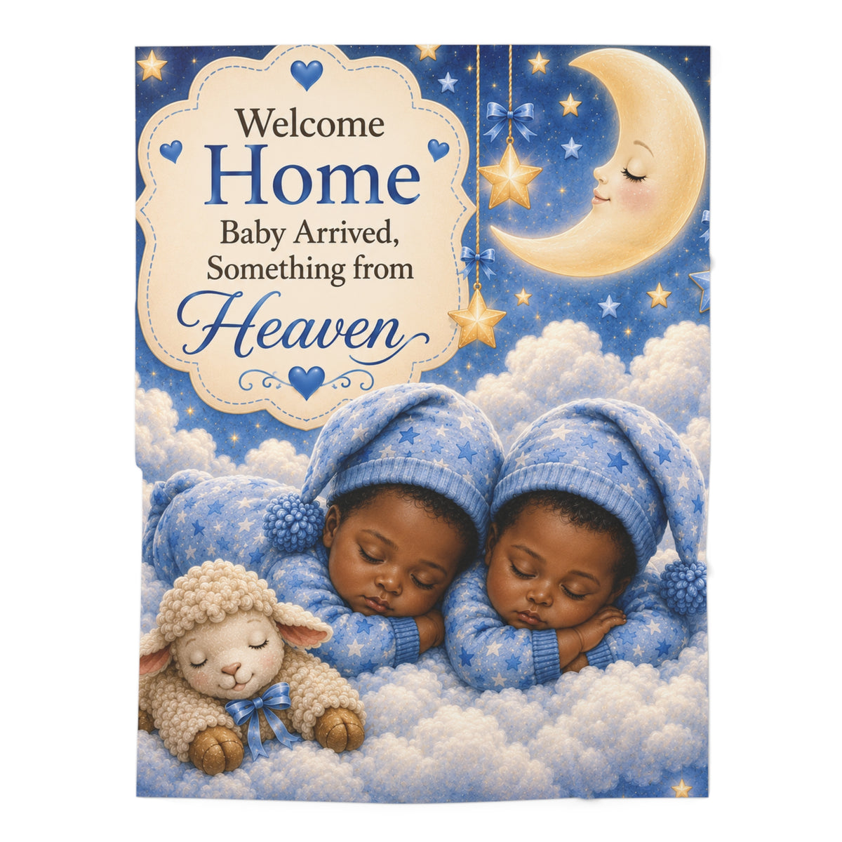 Baby Swaddle Blanket - "Welcome Home Baby Arrived, Something from Heaven" Moon & Stars Newborn Swaddle (Blue)