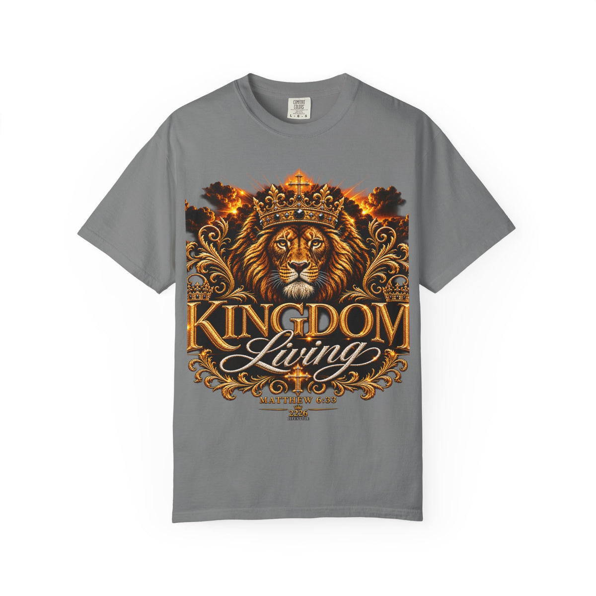 Kingdom Living Lion T-Shirt — Crowned Lion Faith Design (Matthew 6:33)