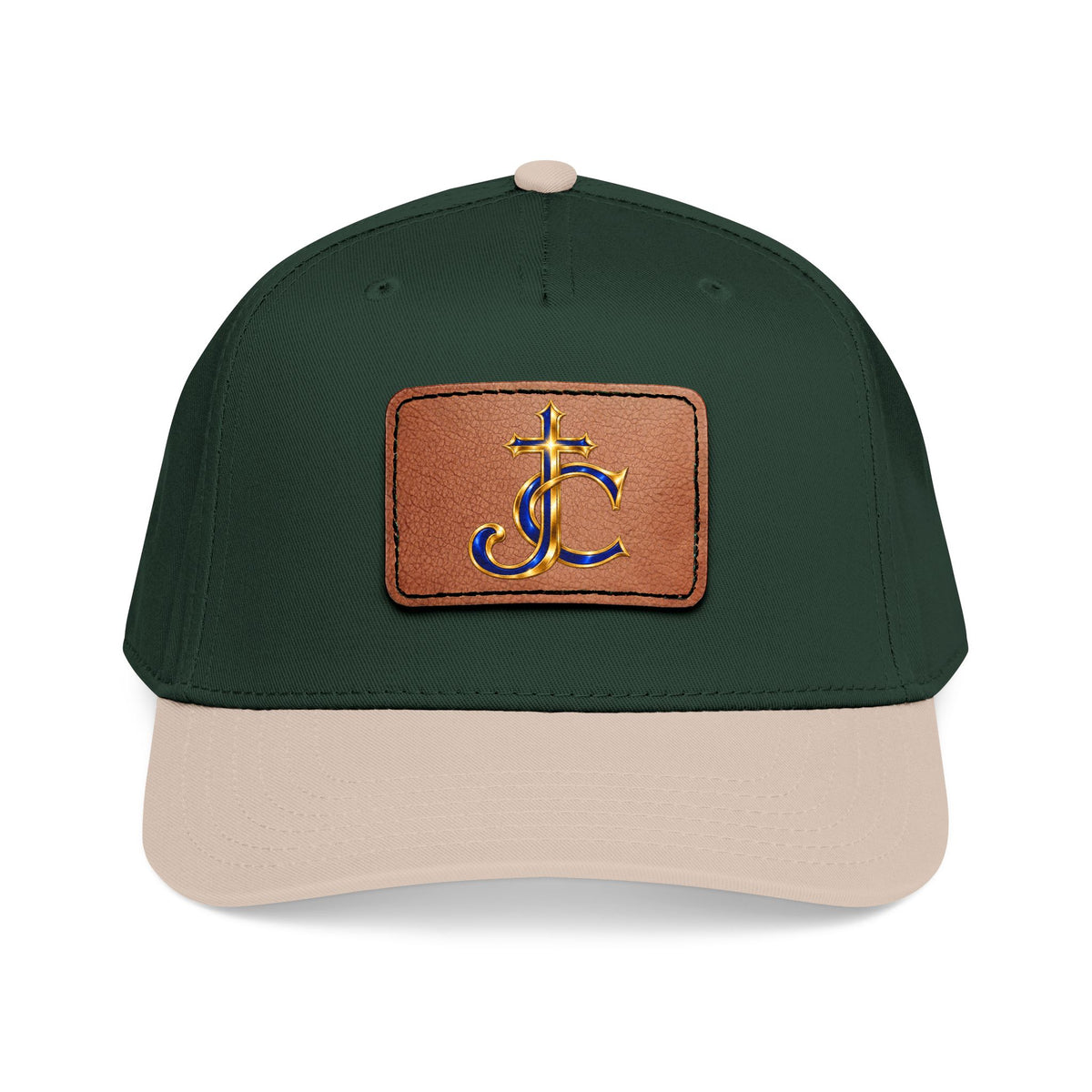 Leather Patch Baseball Cap with a Cross JC Monogram — Classic Casual Hat