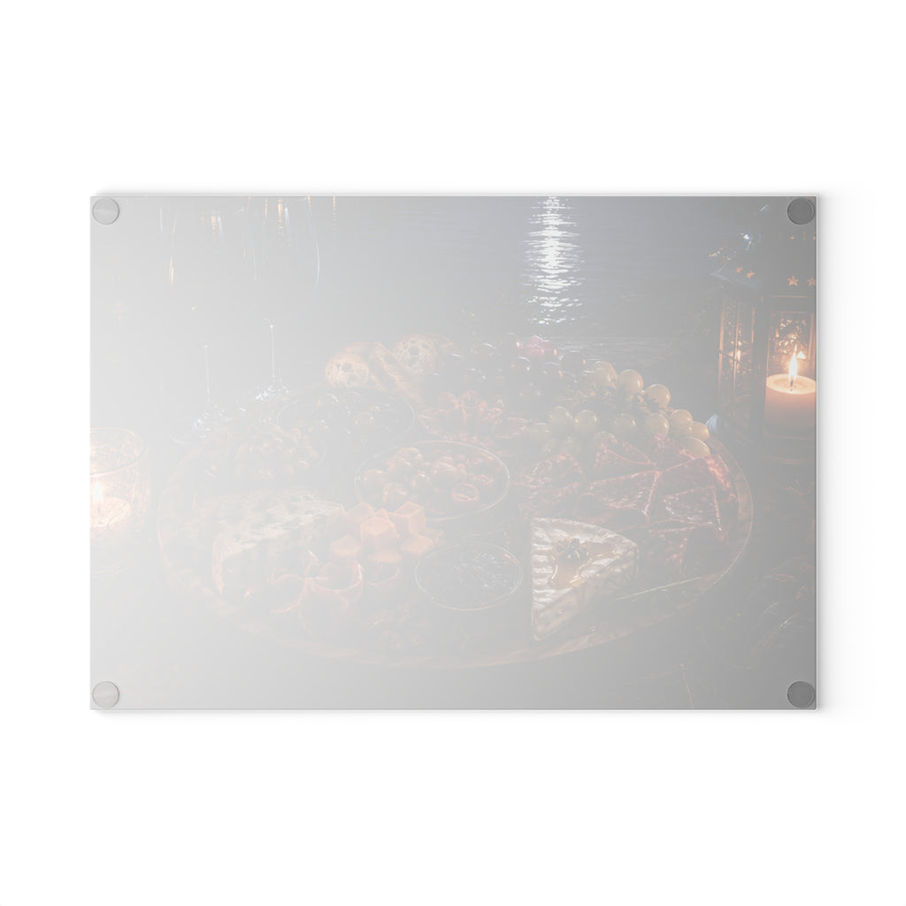Charcuterie Night Glass Cutting Board — Rustic Candlelit Cheese & Wine Serving Board