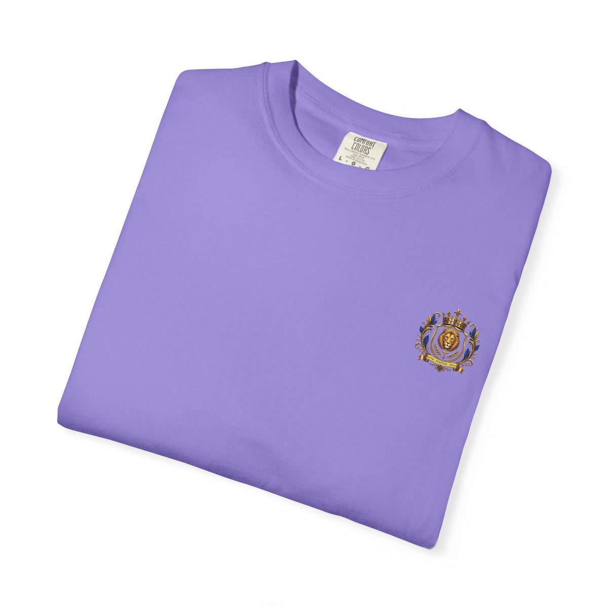 Lion Crest T-Shirt — Regal Crowned Lion with "Faith • Purpose • Peace" Back Graphic
