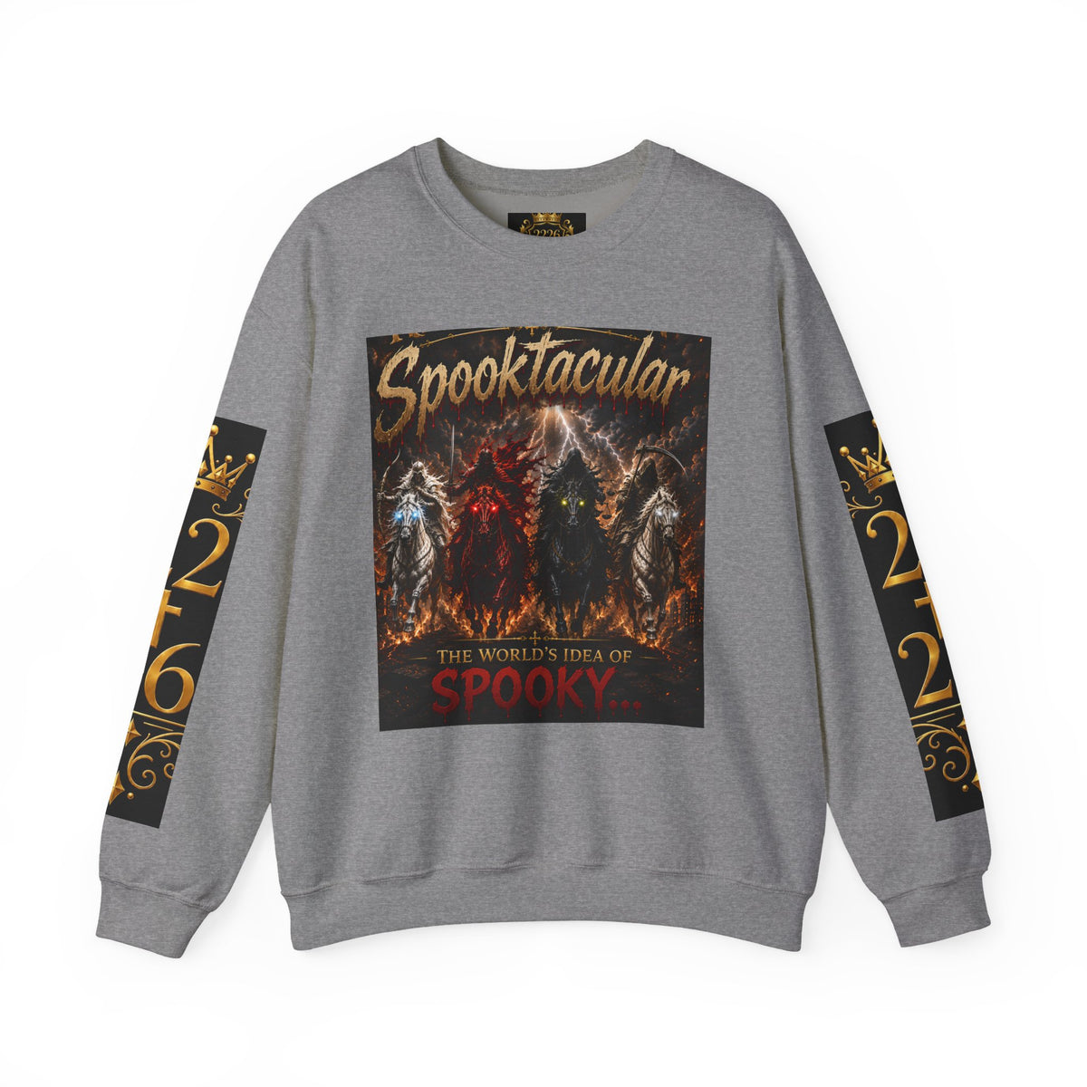 Religious Halloween Crewneck Sweatshirt — "Spooktacular" & "Still on the Throne" Graphic