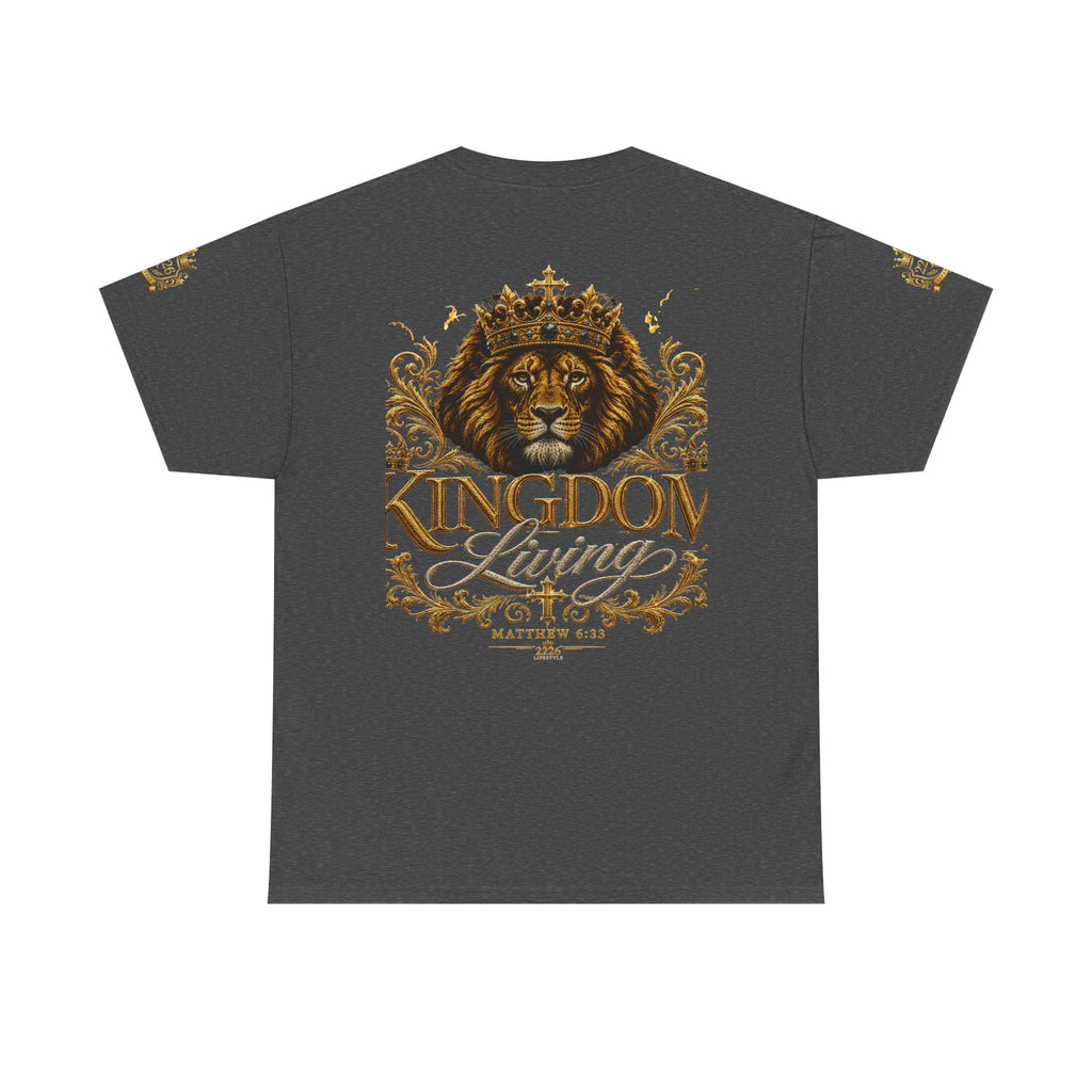 Kingdom Living Lion Tee — Regal Crowned Lion Graphic T-Shirt (Matthew 6:33)