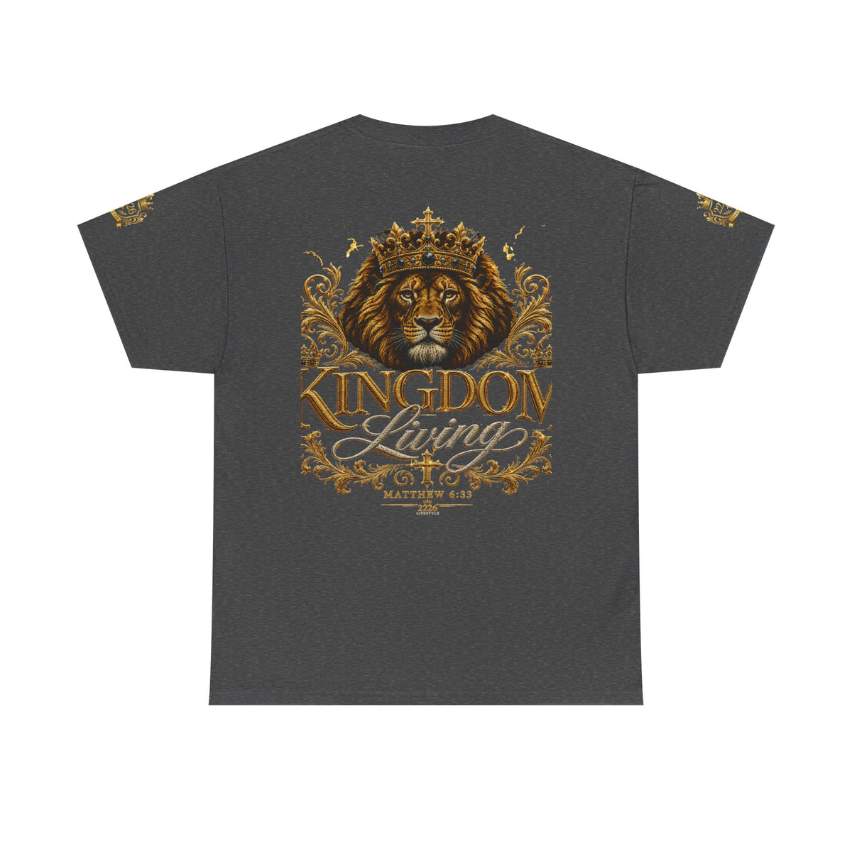 Kingdom Living Lion Tee — Regal Crowned Lion Graphic T-Shirt (Matthew 6:33)