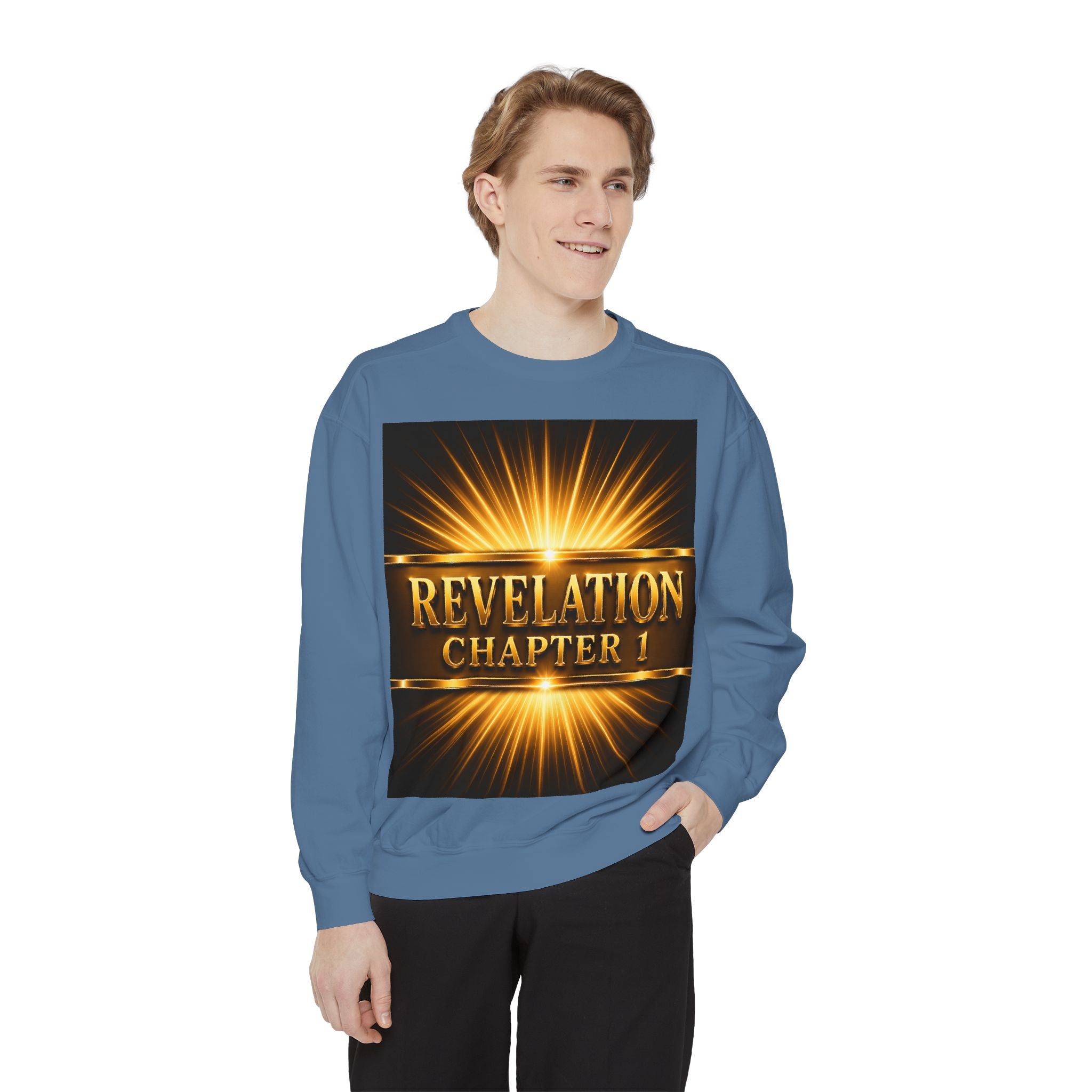Revelation Chapter 1 Sweatshirt — Golden Christ Return Religious Crewneck