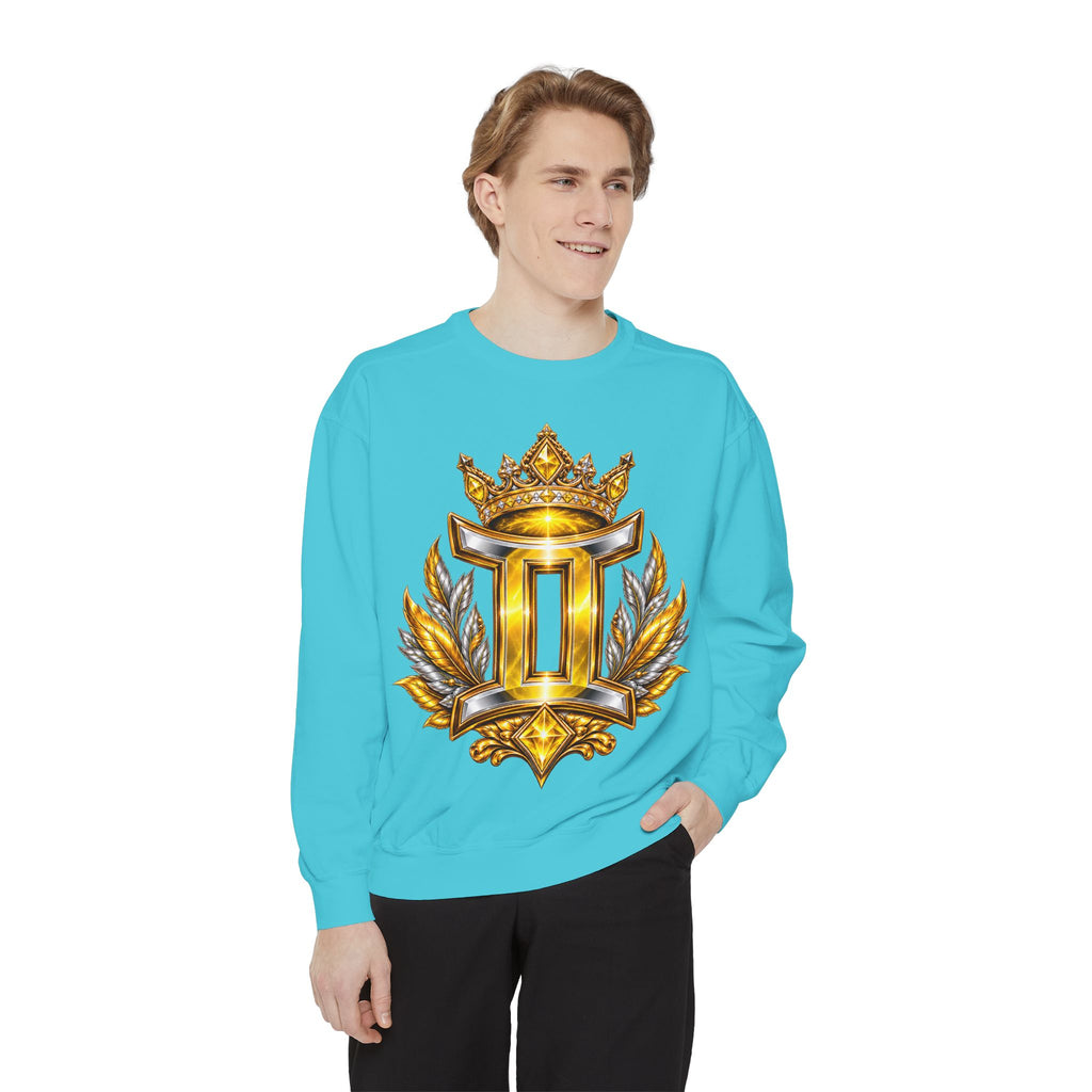 Gemini Zodiac Sweatshirt — Ornate Gold & Blue Gemini Crest