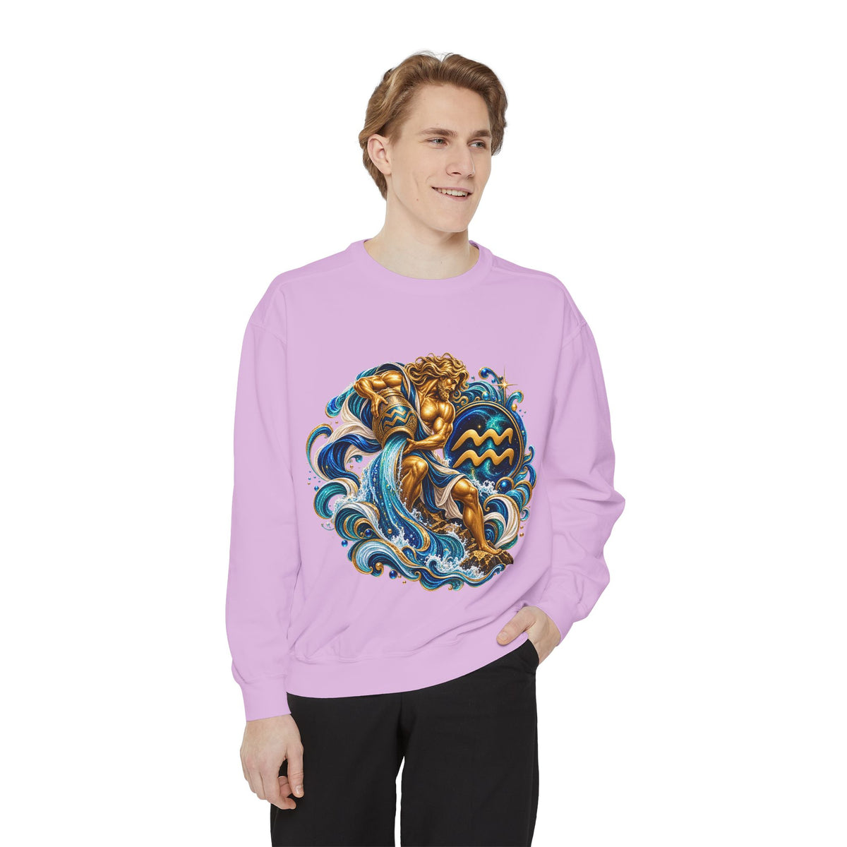 Aquarius Zodiac Sweatshirt — Water Bearer Astrology Graphic Crewneck