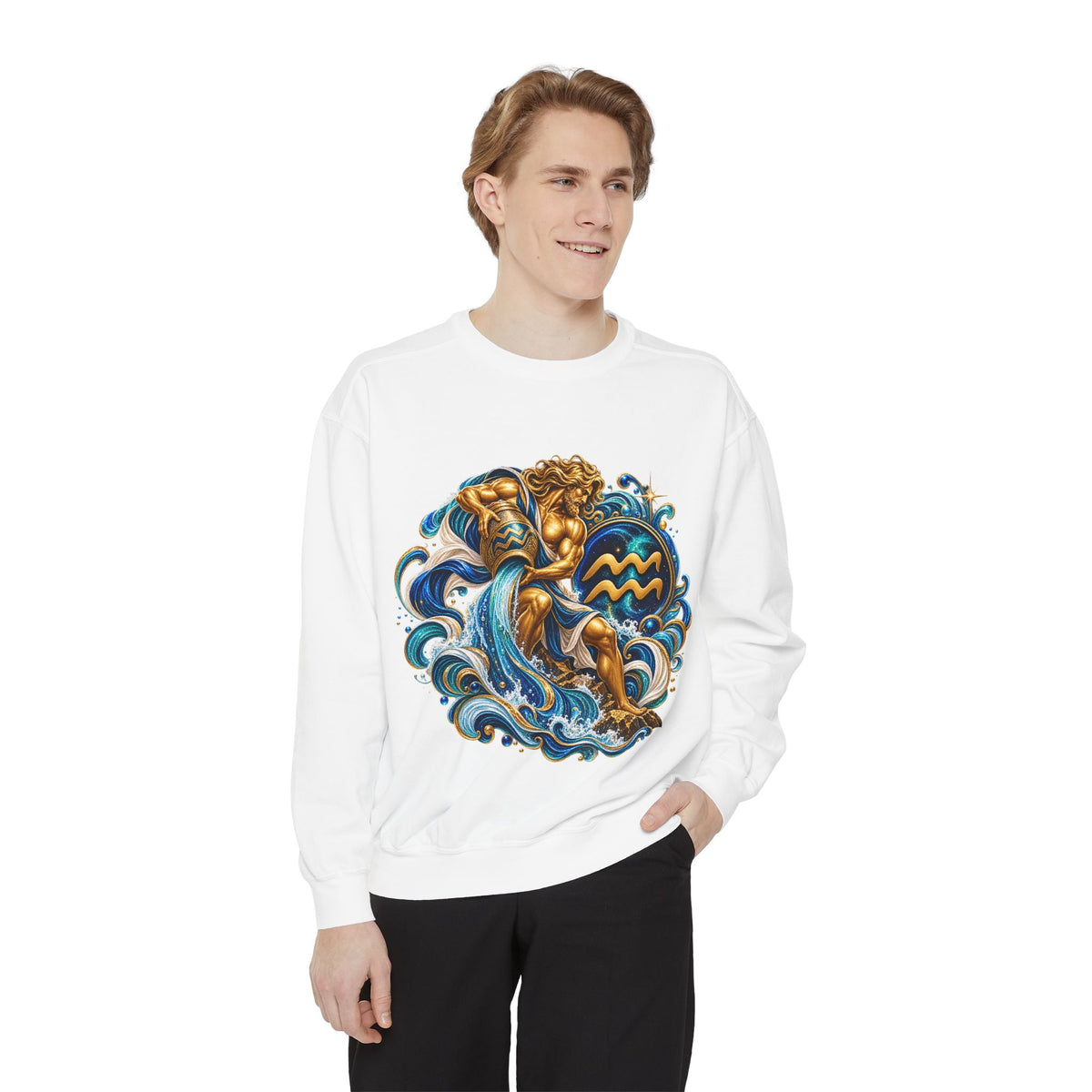 Aquarius Zodiac Sweatshirt — Water Bearer Astrology Graphic Crewneck