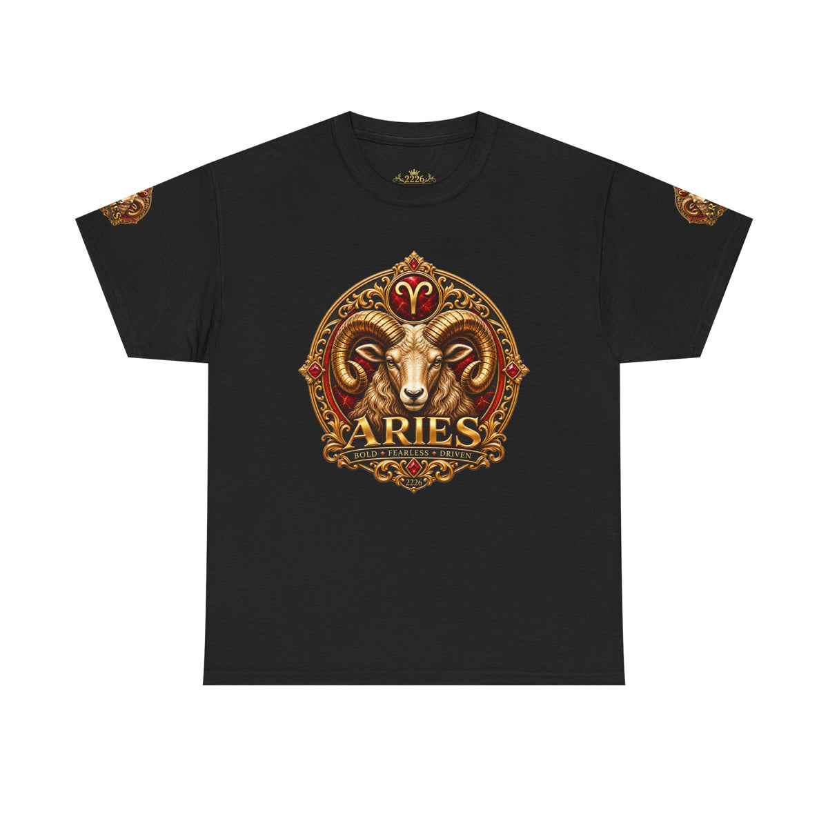 Aries Zodiac T‑Shirt — Mythic Ram Astrology Tee with 'ARIES' Emblem