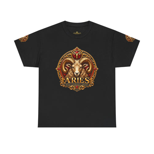 Aries Zodiac T‑Shirt — Mythic Ram Astrology Tee with 'ARIES' Emblem