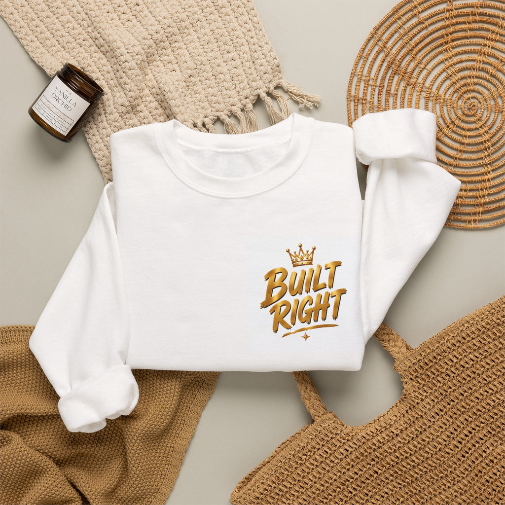 Built Right Sweatshirt — "Built Right: Beautiful Brave Brilliant" Gold Graphic Crewneck