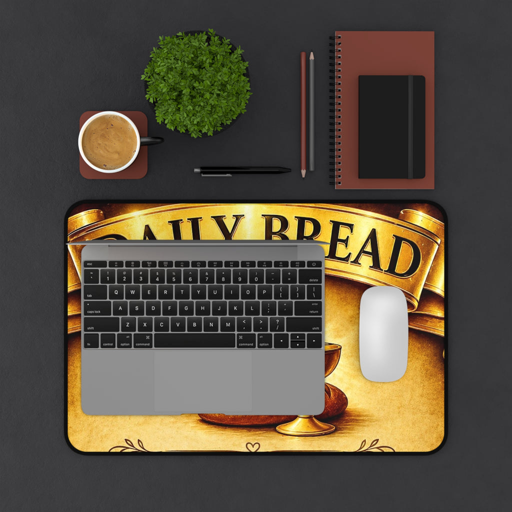 Daily Bread Christian Desk Mat — Communion Cross & Chalice Mouse Pad