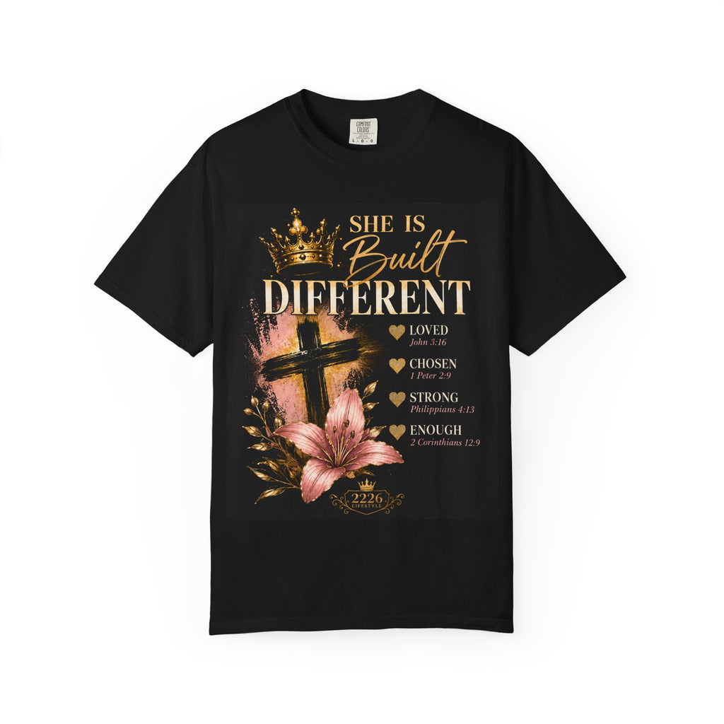 Christian Inspirational T-Shirt — "She Is Built Different / Built Right"
