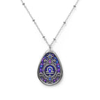 Libra Zodiac Oval Necklace — Purple Enamel Astrology Pendant