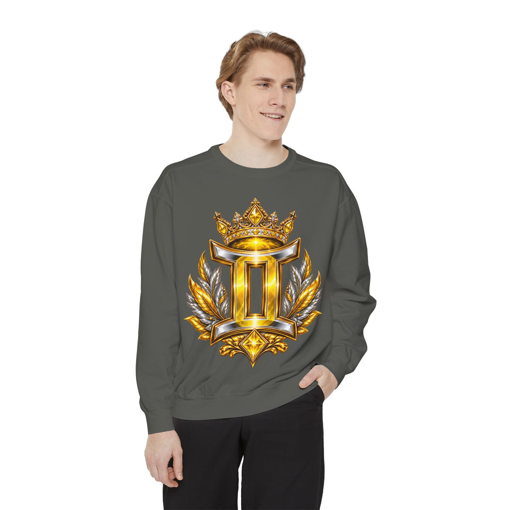 Gemini Zodiac Sweatshirt — Ornate Gold & Blue Gemini Crest