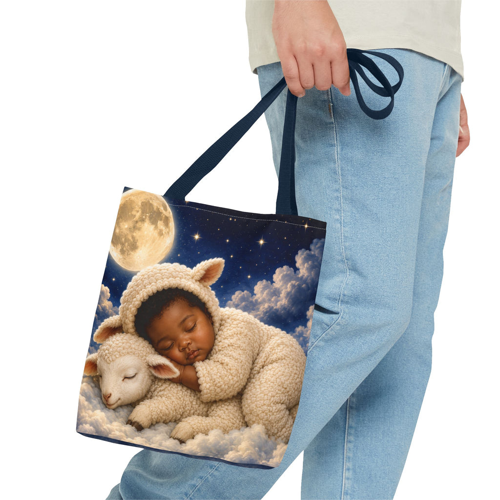 Sleeping Baby Lamb Tote Bag – Cute Nursery Moonlit Design