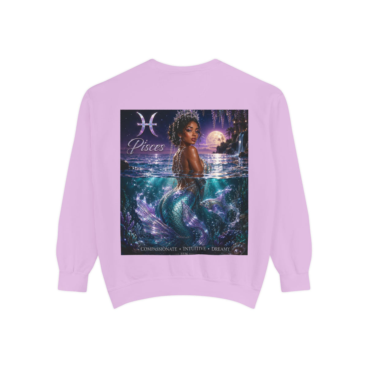 Pisces Mermaid Zodiac Sweatshirt — Pisces Symbol & 'Pisces' Artwork