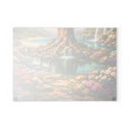 Glass Cutting Board — Serene Swan Lake Floral Landscape