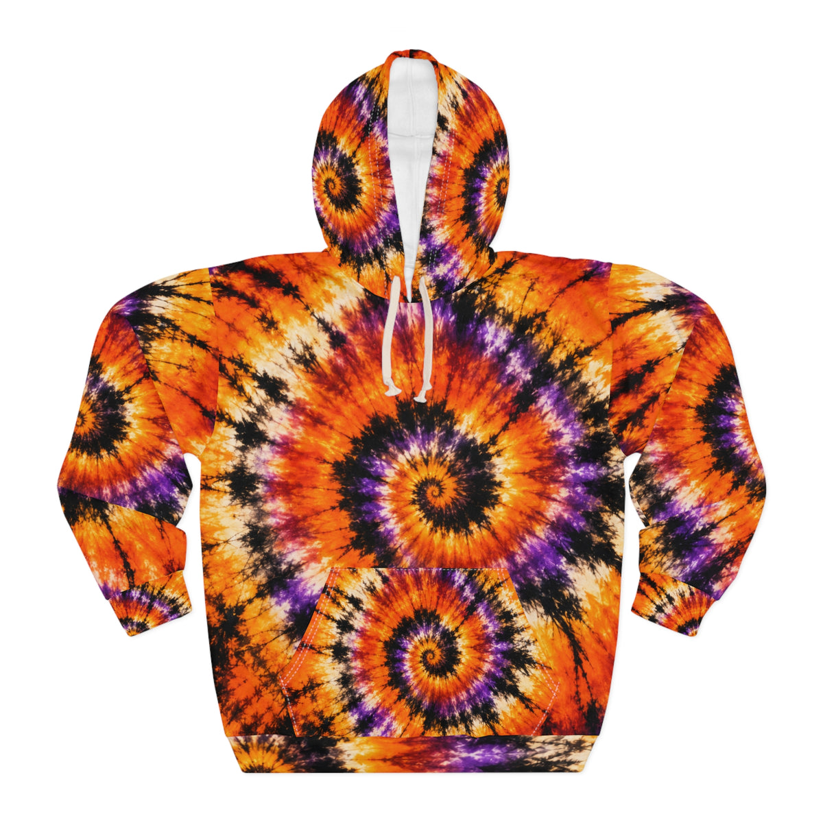 Tie-Dye Spiral Hoodie — Orange Purple Halloween Pullover