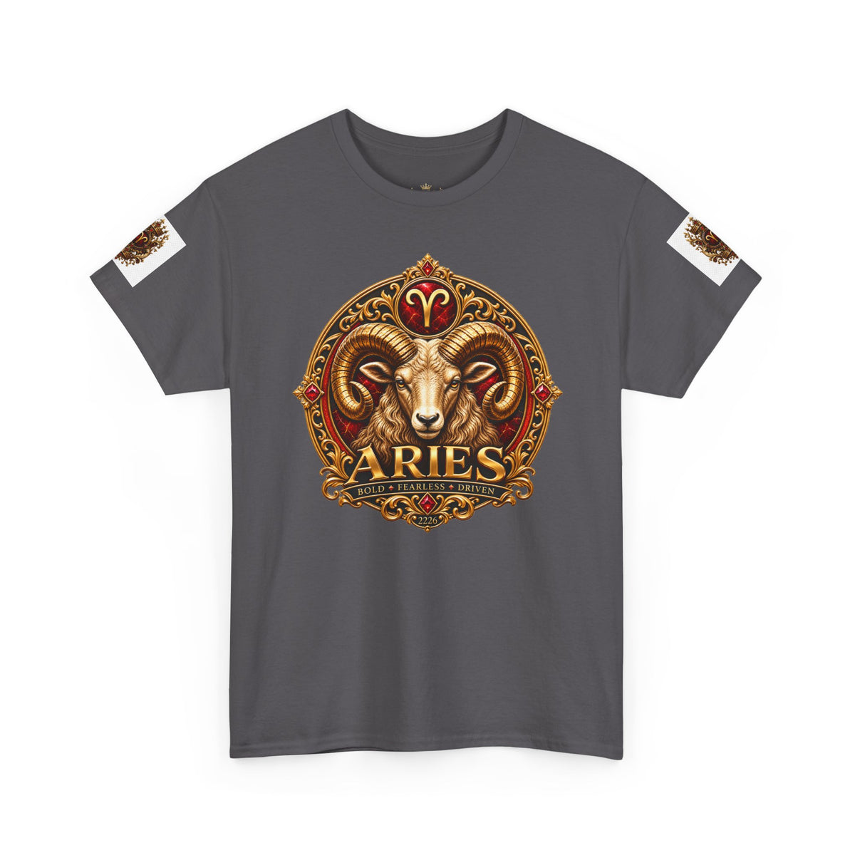 Aries Zodiac T‑Shirt — Mythic Ram Astrology Tee with 'ARIES' Emblem