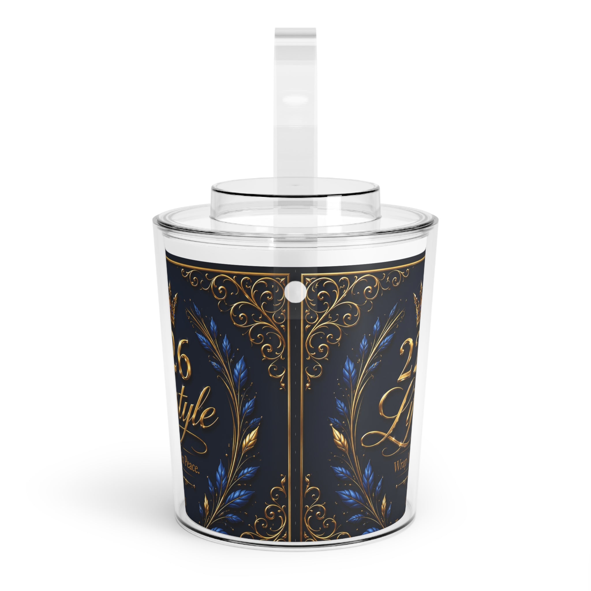 Ice Bucket - "2226 Lifestyle" Decorative Acrylic Ice Bucket with Tongs, Crown & Isaiah 26:3 Inspirational Bar Cooler