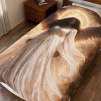 Angel of Light Velveteen Plush Blanket — Ethereal Golden Halo Throw for Spiritual Comfort, Gift