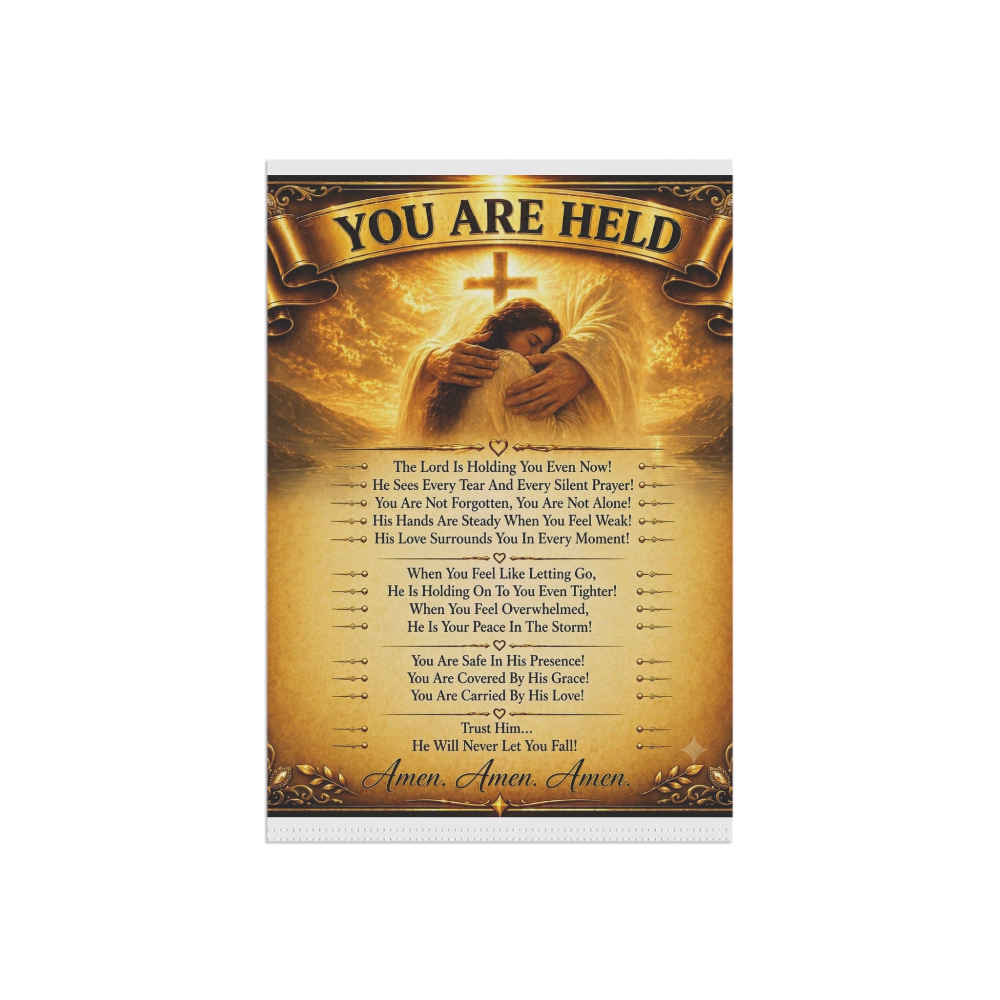 Garden Flag - "You Are Held" Inspirational Prayer Banner (Religious Spiritual Decor)